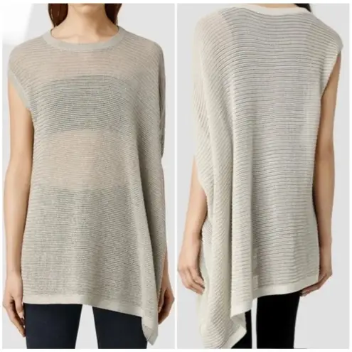 ALLSAINTS Aster Tee Top Relaxed Asymmetrical Ivory Ecru Open Knit L