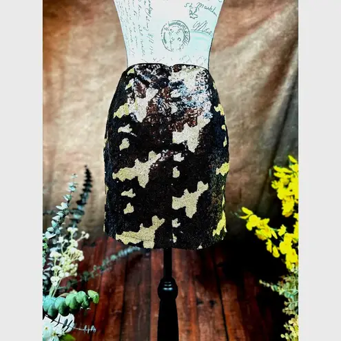 Three Eighty Two Sequined Camouflage Mini Skirt Brown Multi size S