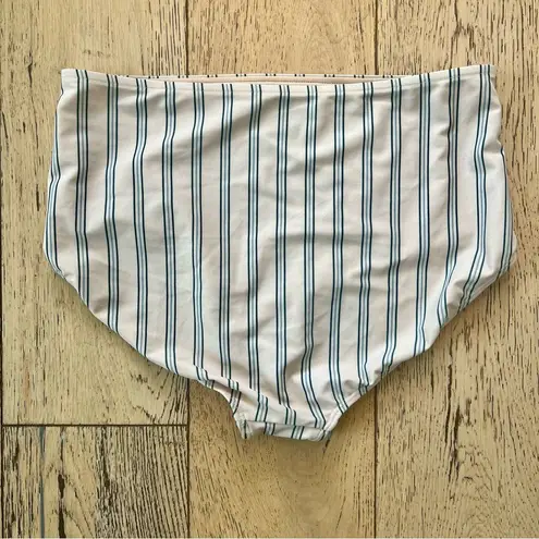 ALBION FIT Striped High-Waisted Bikini Bottoms Sz L in High Seas Print $64 EUC