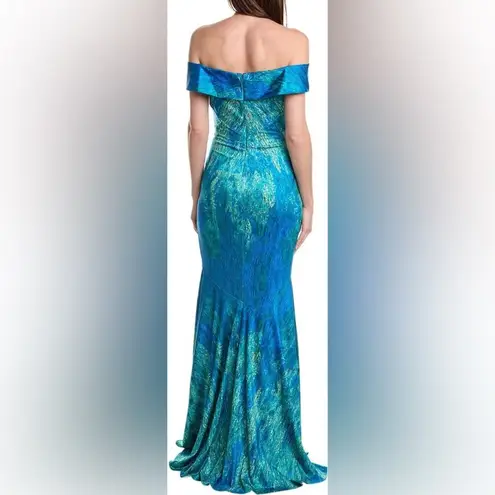 Rene Ruiz Collection Off the Shoulder Fit and Flare Gown Blue Green Women’s Sz 0