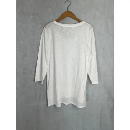 Chico's  White Scoop Neck 3/4‎ Sleeve Cotton Blend Layer Blouse Size 2/LG