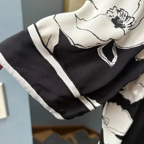 Karin Stevens VTG 100% Rayon Black and White Floral Midi Dress size 8