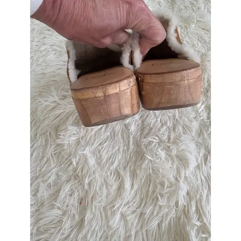 Beek Anthropology Suede Clogs Shearling Lined Wooden Platform Slip On Mules Brown Size 5