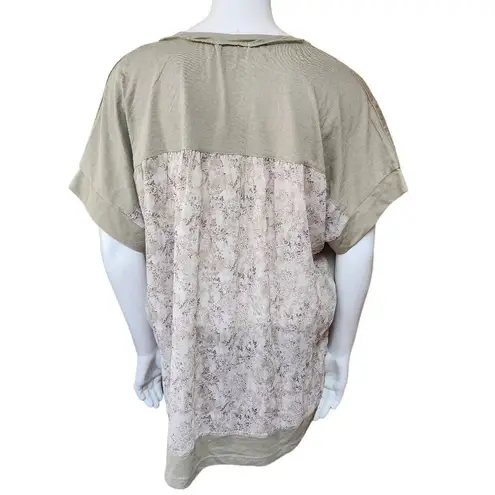 White Birch Tan & Cream Floral Patterned Sheer Back Blouse (S)