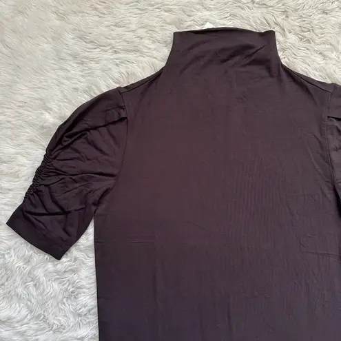 Madewell Top Drapey Puff-Sleeve Mockneck Tee Dark Carob Brown XS NWT New