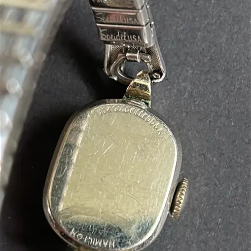 10k white gold filled Hamilton women’s vintage dainty watch one size stretches Silver