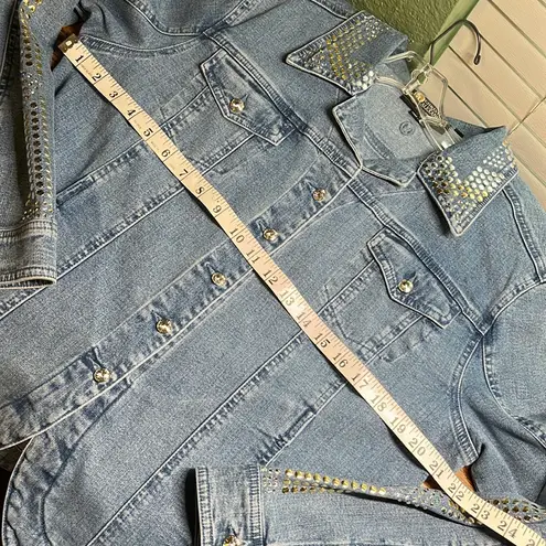 Christine Alexander Swarovski Embellished Denim Jacket • Jean Jacket Blue Size XL