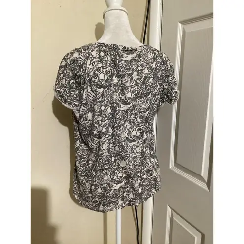 Pilcro Shirt Womens Large Gray Black Tiger Print Short Sleeve Cotton Casual