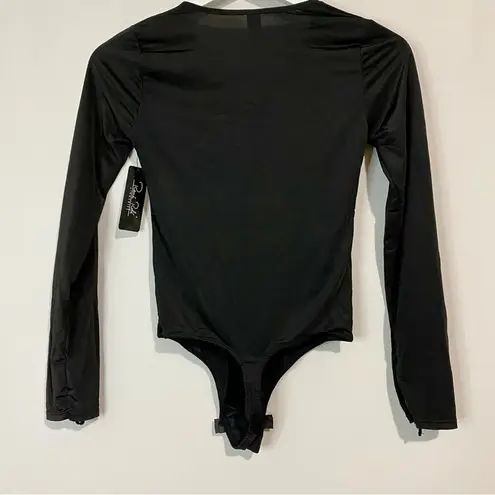 Rene Rofe Women’s Long Sleeve Lace Up Bodysuit Black Size Small NWT FLAW