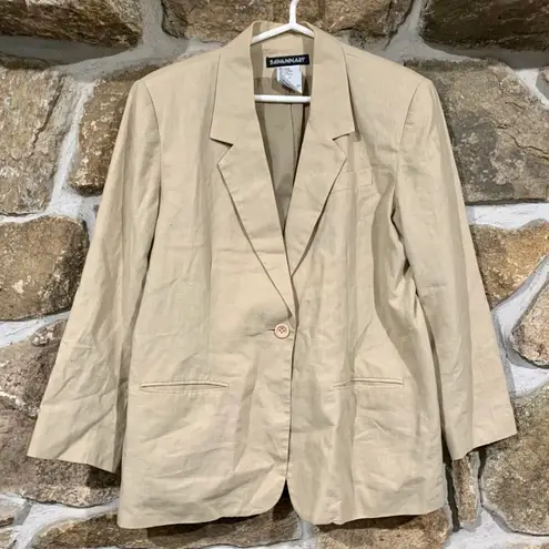 Vintage Beige Light Earth Tones Neutral Boho Beachy Linen Blazer Tan Size L