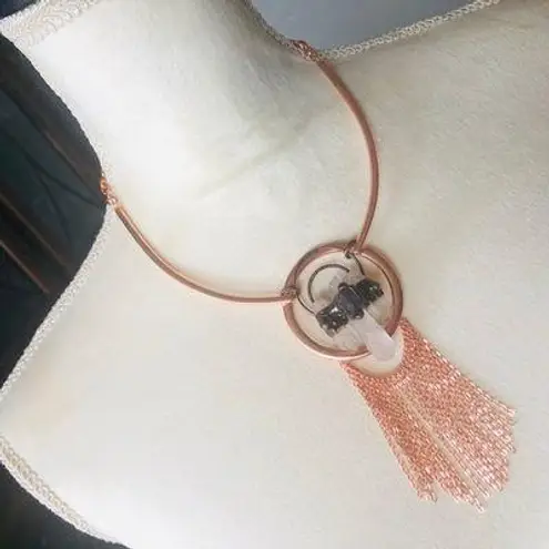 Amethyst Handcrafted copper clear quartz fringe pendant necklace