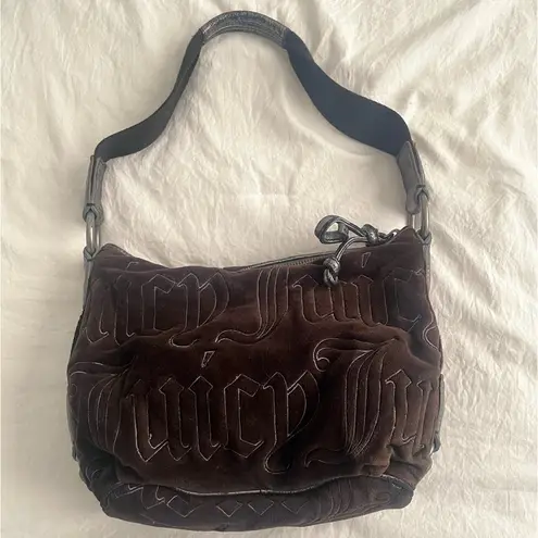 Juicy Couture Vintage McBling Black Purse Hobo Bag Handbag Velour Y2K