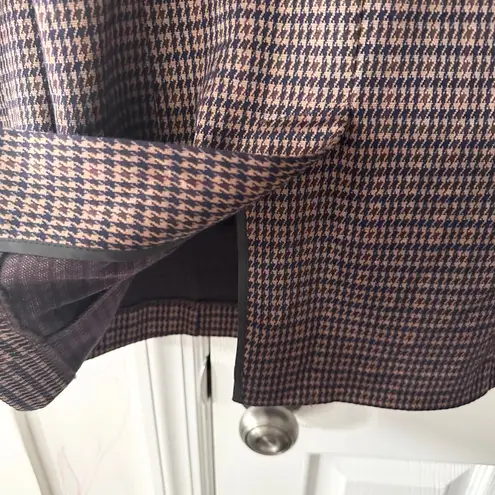 Avec Les Filles Anthropologie Brown Blue Houndstooth Longline Blazer Small 80103