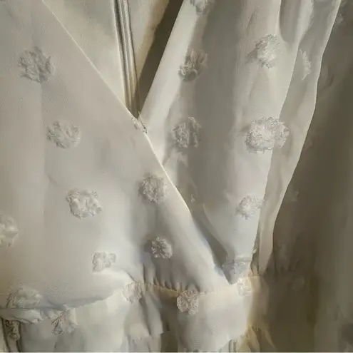 Lulus Always On Repeat White Clip Dot Long Sleeve Mini Dress Sz Medium Chiffon