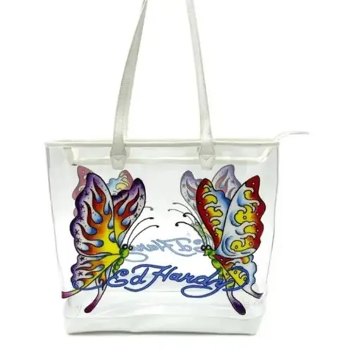 Ed Hardy NWT Butterfly Graphic Vintage Y2K Clear Festival Large Tote Bag