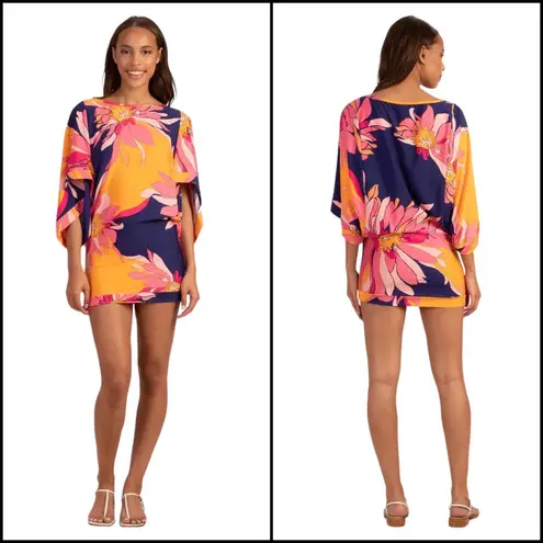 Trina Turk  Breeze Swim Tunic Cover Up Large Women's Blue Yellow Pink Dress $152