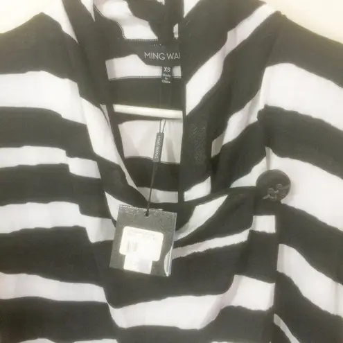 Ming Wang women's XS striped one button crossover shawl shoulder padded cardigan