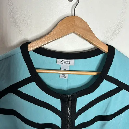 Catherines Curvy Collection turquoise tipped colorblock zip jacket size 16W Blue