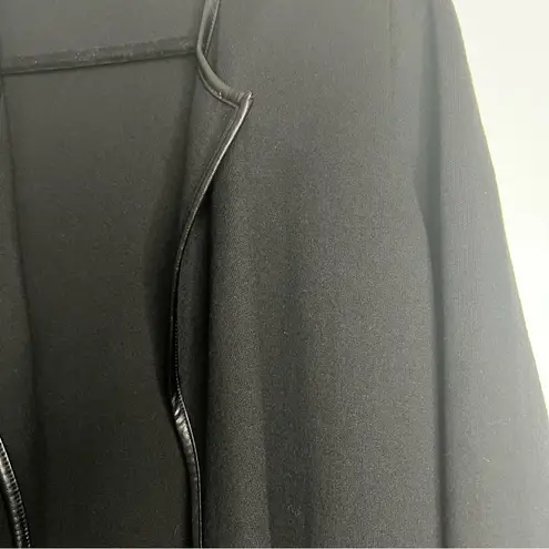 J. McLaughlin Black Open Front Cardigan Faux Leather Trim Sweater Coat M