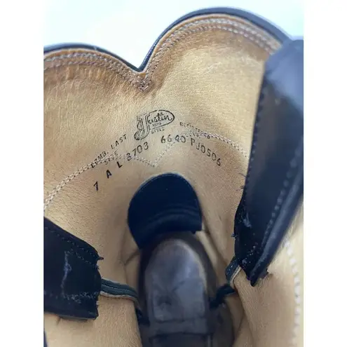 Justin Boots Cora Round Toe Cowboy Boots Black Leather Size 7