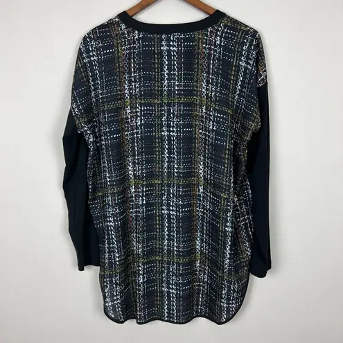 Lysse Tunic Top Womens Large Black Multicolor Printed V-Neck Long Sleeve Blouse