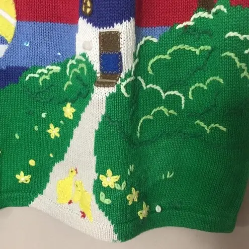 VTG Quaker factory nautical sailboat lighthouse embroidered pullover sweater Red Size M