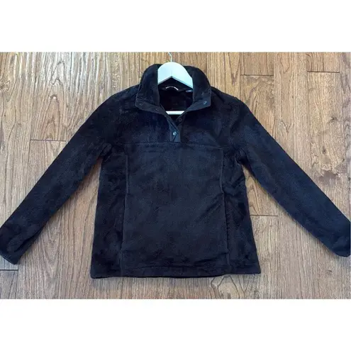 Lands End black plush cozy quarter snap pullover sweater xs Black