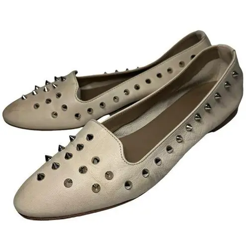 Gianluca Pisati Women’s 39 8.5 Cream Studded Buttery Soft Leather Ballet Flats Silver