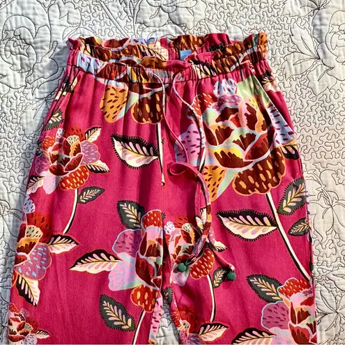 Farm Rio Violetta Floral Cropped Drawstring Pull On Trousers **Flawed ~ XS 💛