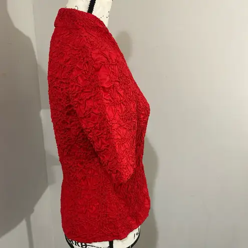 Go Silk Crinkle Fabric Red Lightweight Button Front Stretchy Blouse Top Sz PS