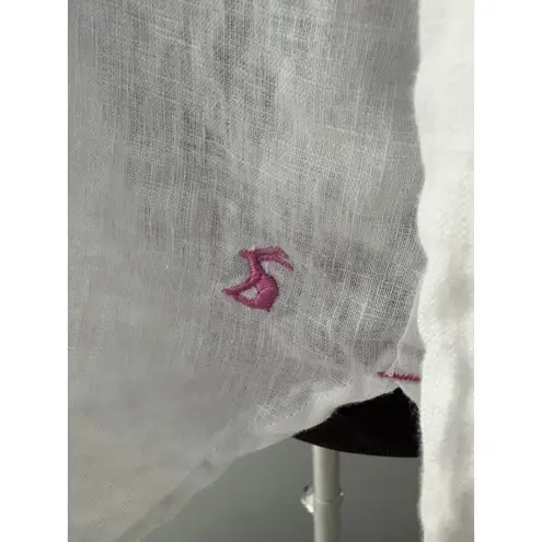 Joules Linen Shirt 8 White Floral Jeanne Print Lightweight Beach Lagenlook