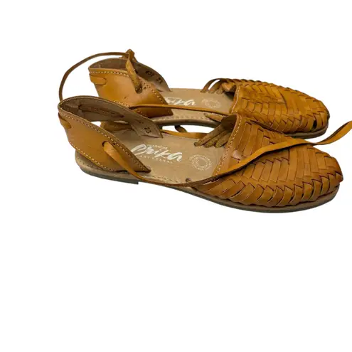 Erika Vintage Huarrache Women's Woven Leather Sandals Lace Up Flats Shoes 9