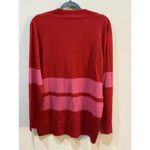Madeleine Thompson Womens Button Del Ray Cardigan Sweater Red & Pink Striped Size M