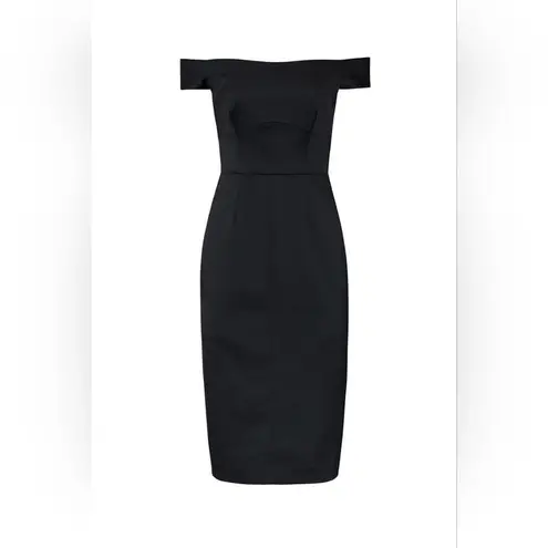 Milly RTR Ari Off The Shoulder Dress sz8 silky satin sexy solid black knee