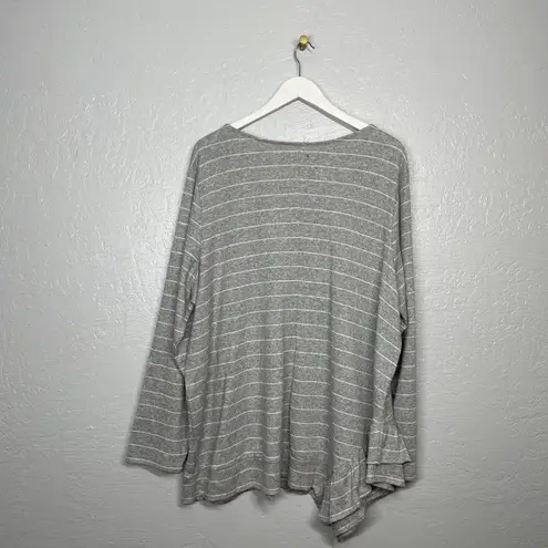 Lane Bryant  Women Plus Size 26/ 28 Gray White Gold Stripe Sweater Ruffle