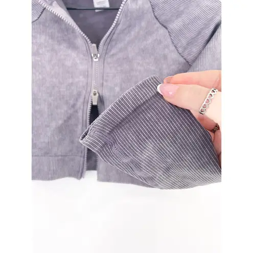 Mono B Women's Purple Raglan Athletic Cropped Long Sleeve Double Zip Sweater