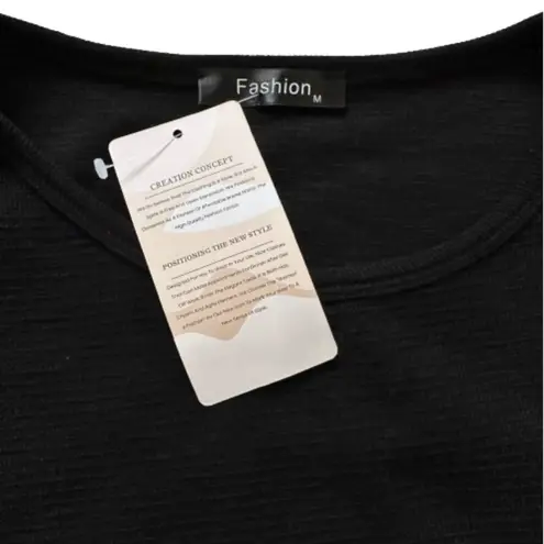 Fashion Dress Black Long Lantern Sleeve Crewneck Tie Waist Mini Dress Medium NEW