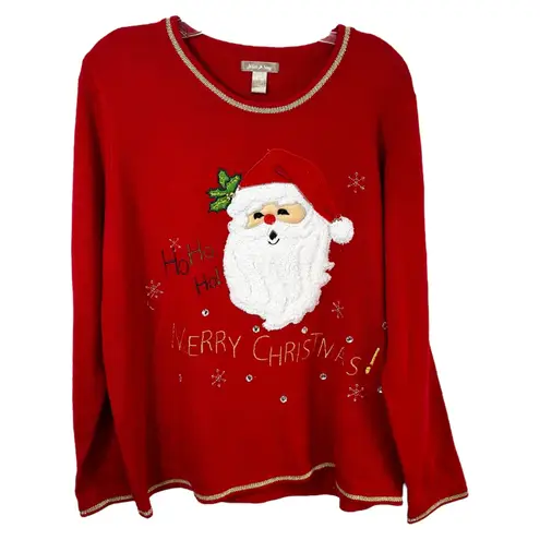White Stag XL Christmas Sweater Santa Embroidered Merry Red Gold Ugly 1107