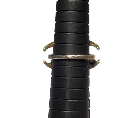 Silver Tone Double Crescent Moon Baby Blue Cabochon Sz 7 Unsigned