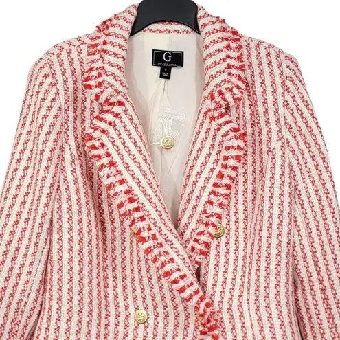 G By Giuliana Houndstooth Orange & White 3/4 sleeve Fringe Blazer Women Med NWOT