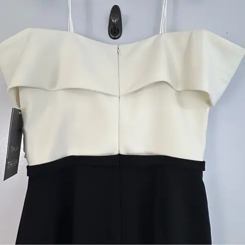 NWT Theia Black/Ivory Crisscross Off the Shoulder Color Block Jumpsuit Size 10 Black