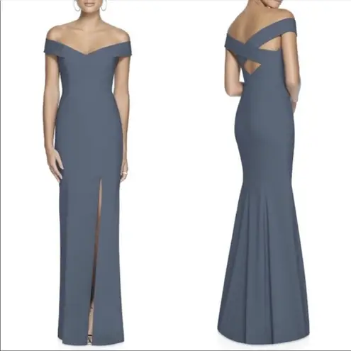 Dessy Collection Off The Shoulder Crossback Trumpet Crepe Gown: Silverstone Grey Gray Size 0