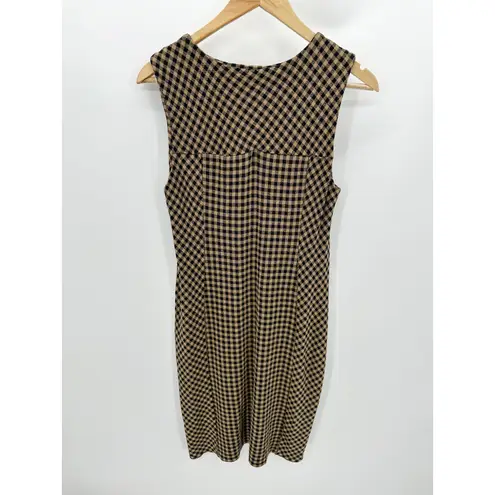J Jill Ponte Gingham Midi Dress Size S Lagenlook Picnic Neutral Capsule Stretch Black