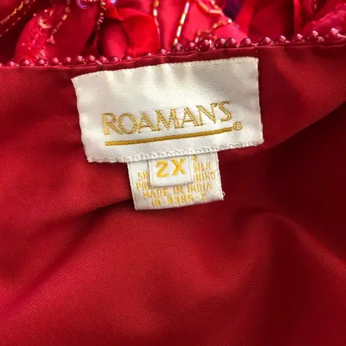 Roaman's Vintage Red Silk Beaded Sequin Rhinestone Blazer Coat 2X