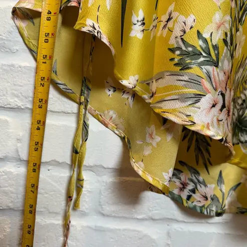 Mable Asymmetrical Yellow Floral Midi Dress Cinch Slit Cowl Neck Tropical Small