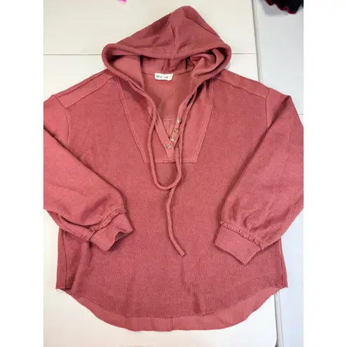 New in Hooded Pullover Top Button Detail Drawstring Coral Pink Casual Comfy M Size M