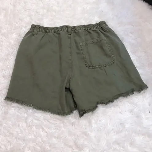 Aerie  Linen Lyocell Fringe Hem Utility Workwear Shorts Army Green XS