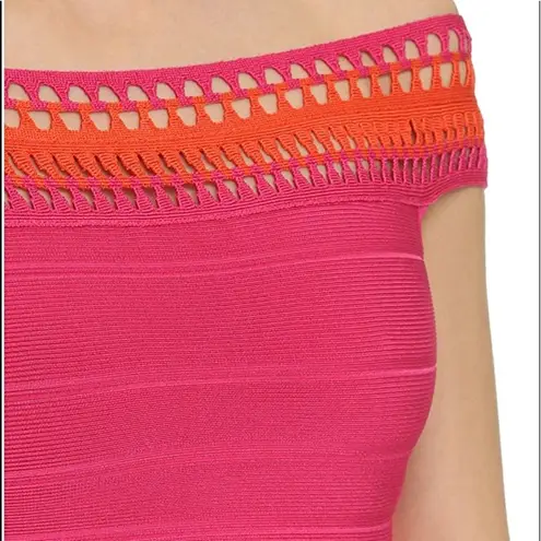 Herve Leger Off-Shoulder Cocktail Zoe Dress Pink