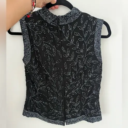 Elegant Black and Silver Embellished Women's Top