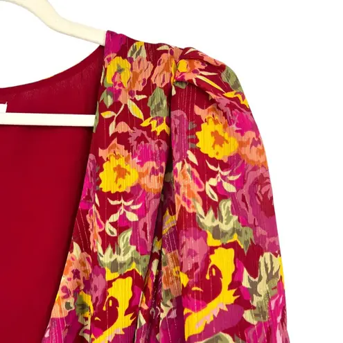LPA Ada Wrap Top In Liza Floral Red Pink Size XL